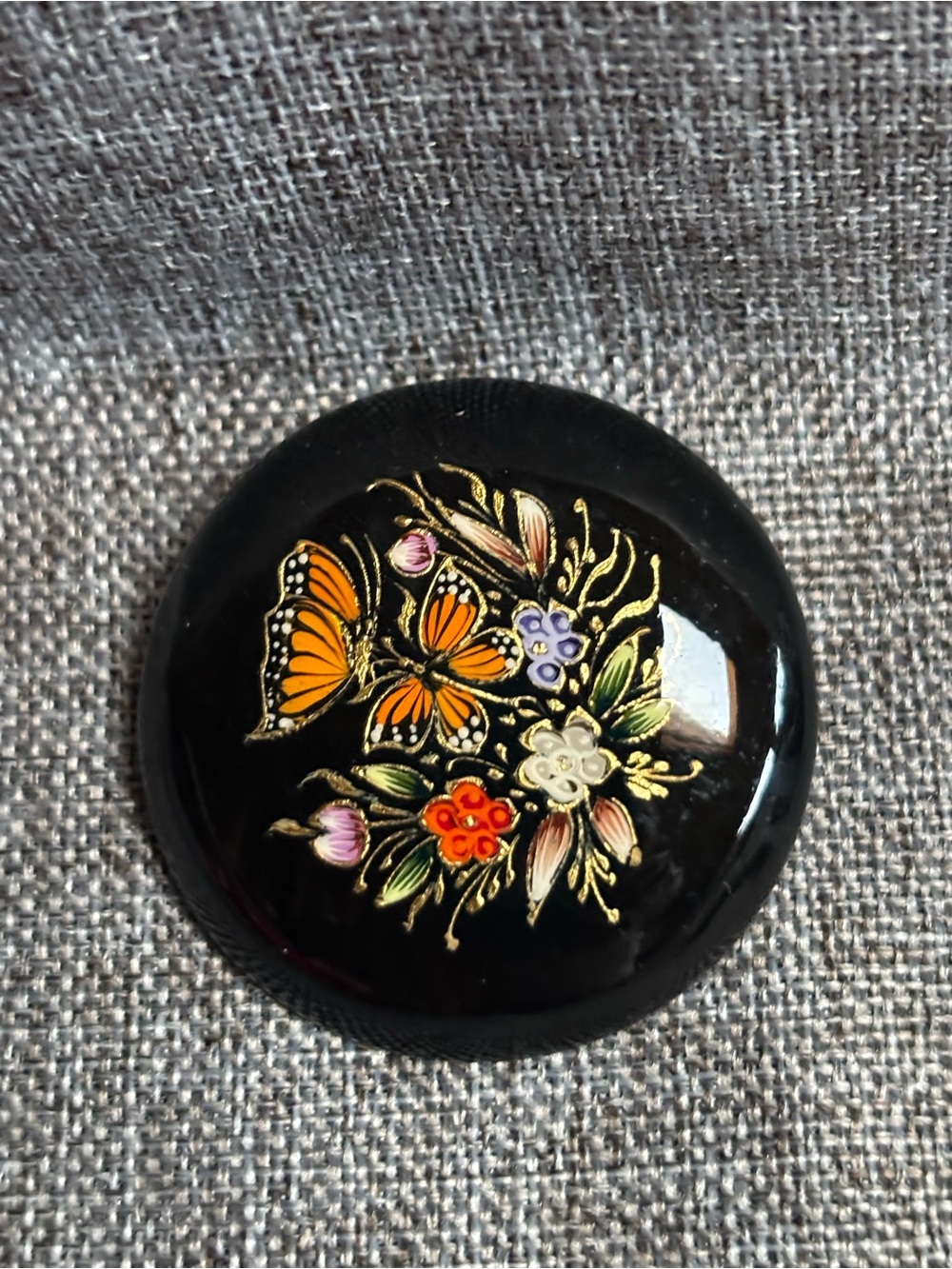 Hand-Painted Black Floral & Butterfly Brooch